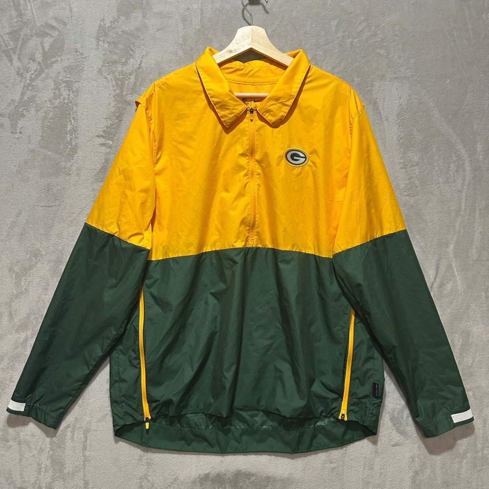Nike NFL Green Bay Packers On Field Windbreaker Jacket Mens XL Yellow Green